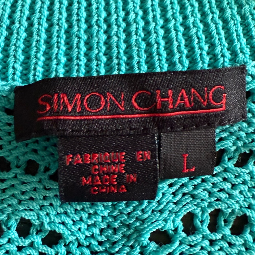 Simon Chang Turquoise Open-Knit Cardigan Fit medium - Picture 4 of 6